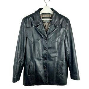 Vintage 90s Y2K Wilson's Leather Jacket Women XL Black 4 Button Mob Wife Moto